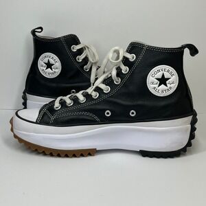 Converse Run Star Hike Hi Sneakers Womens 10 Mens 8.5 Black Leather Platform Lug